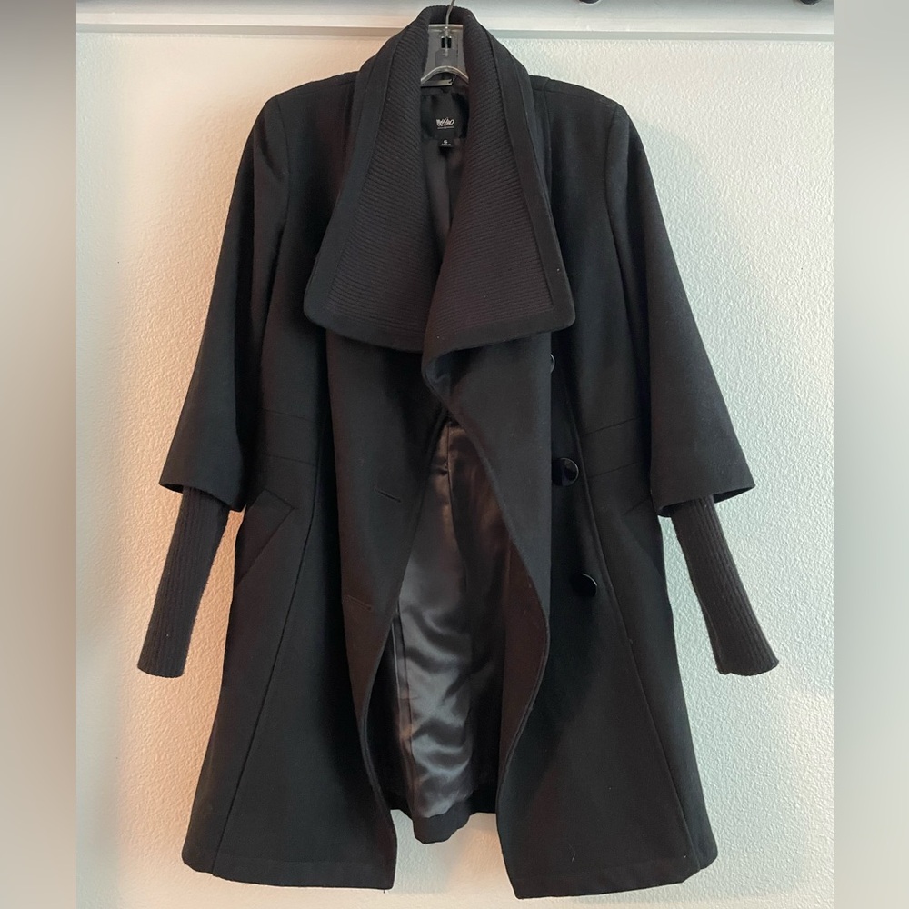 Black peacoat with knit collar and sleeves